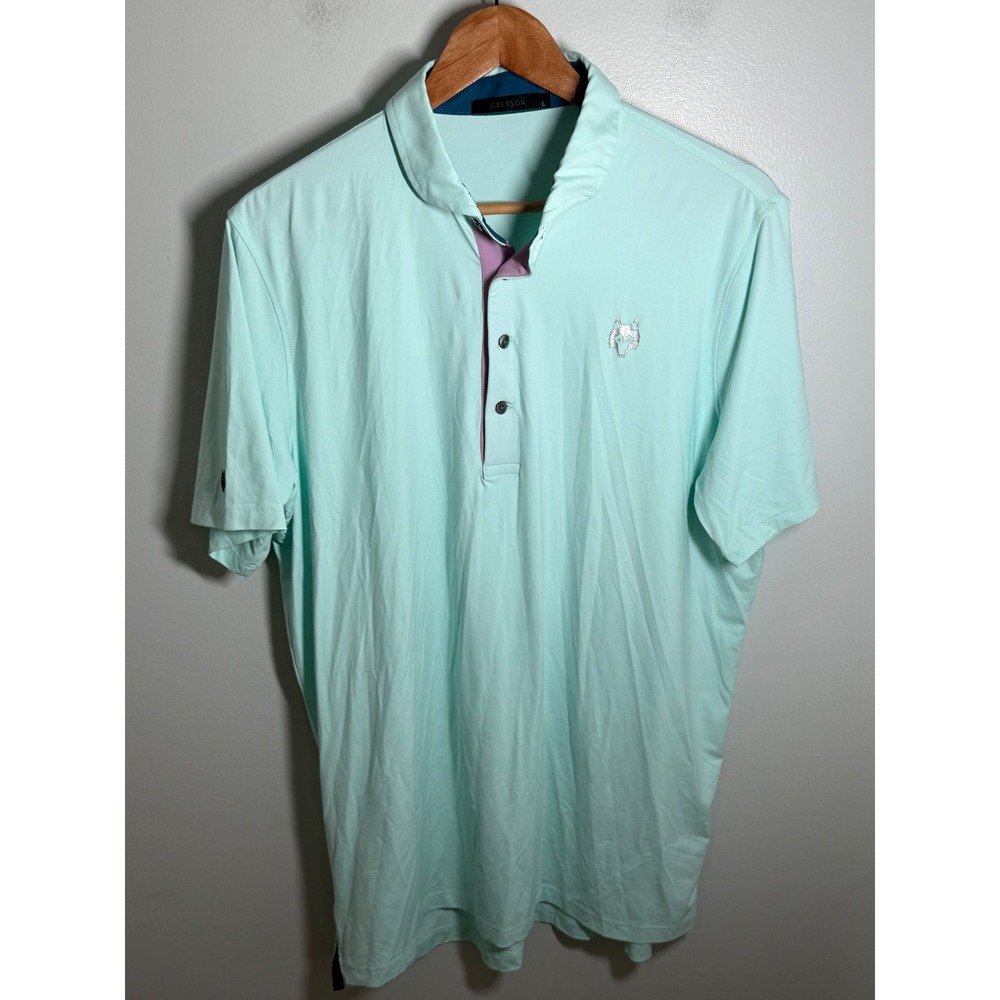 Greyson Clothiers Mens Mint Green Wolf Logo Performance Golf Polo Shirt Size L